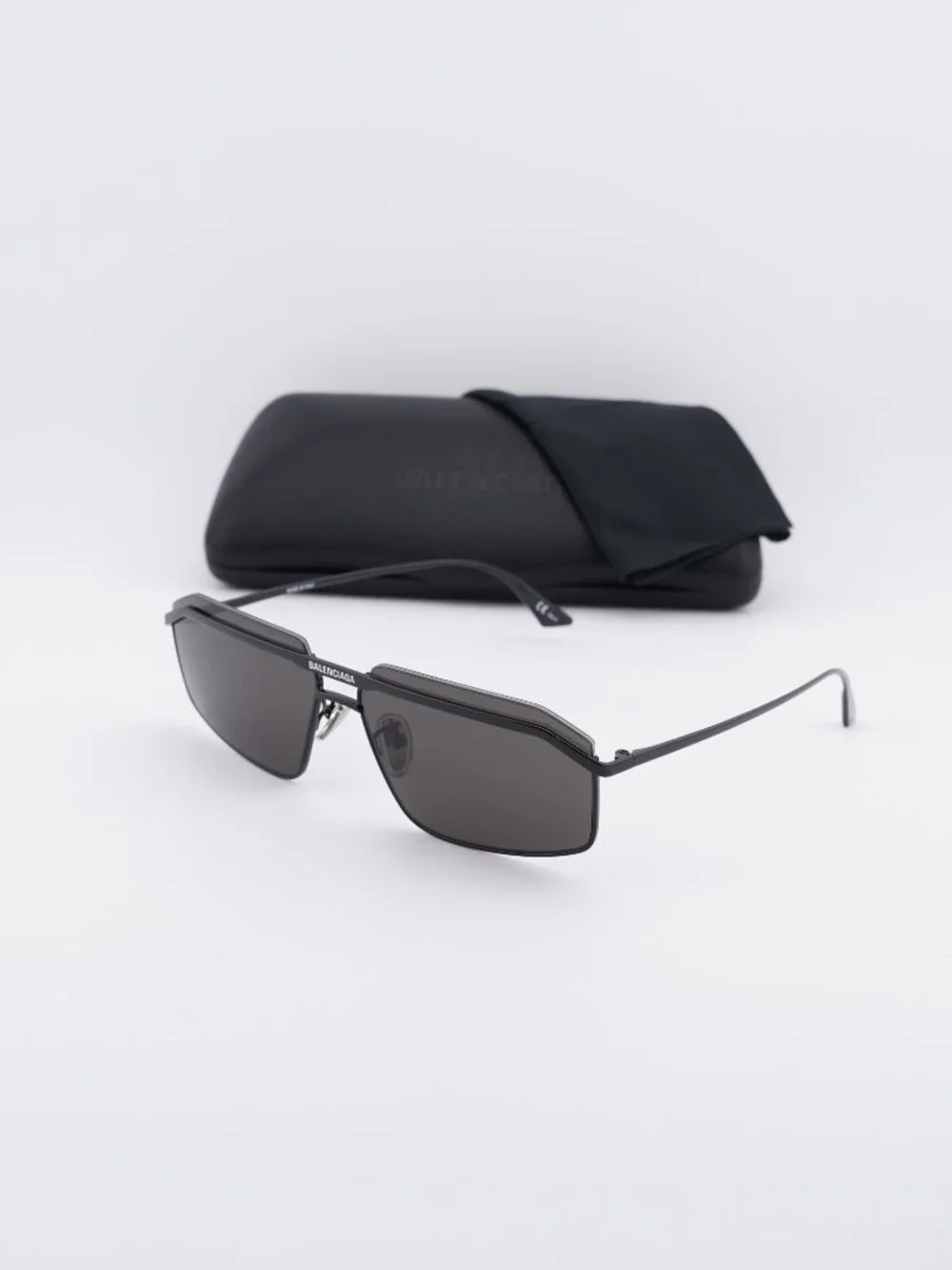 Balenciaga BB0139S 001 Rectangle Sunglasses - Black / Grey